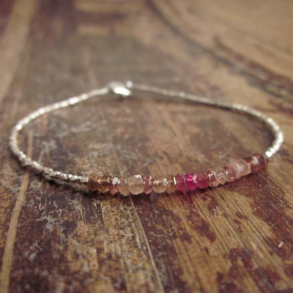 925 sterling silver good luck gift 2.5mm Pink Pink Tourmaline stacking Bracelet Rondelle, faceted 18cm for mens, womens, gf, bf and adults.