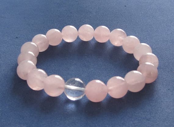 Jewelry Energy 10mm stretchable Pink & white Crystal & Rose Quartz Bracelet Round, Smooth 7.5" for mens, womens, GF, BF, Adults.