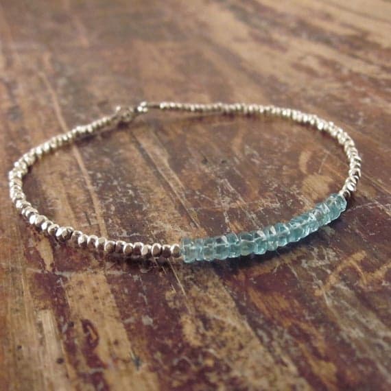 925 sterling silver Positive Energy 3mm blue Apatite stacking Bracelet Rondelle, faceted 18cm for mens, womens, gf, bf and adults.