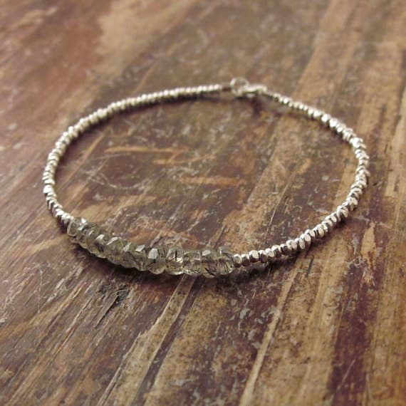 925 sterling silver Anniversary Gift 4mm Multi Colour Rutilated Quartz stacking Bracelet Rondelle, faceted 18cm for mens, womens, gf, bf and adults.