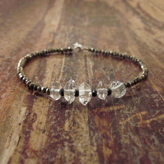 925 sterling silver Jewelry Energy 6-8mm Multi Colour Herkimer Diamond  stacking Bracelet Fancy, Faceted 18cm for mens, womens, gf, bf and adults.