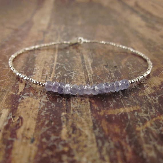 925 sterling silver Wholesale 3mm blue Tanzanite stacking Bracelet Rondelle, faceted 18cm for mens, womens, gf, bf and adults.