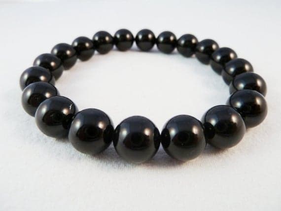 Positive Energy 10mm Stretchable Black Black Tourmaline Bracelet Round, Smooth 7.5" for mens, womens, gf, bf & Adult.