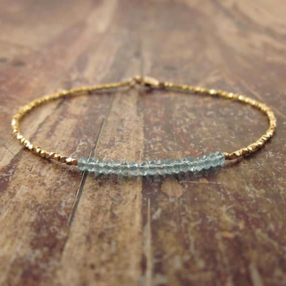 24k gold good luck gift 2mm Blue Apatite stacking Bracelet Rondelle, Faceted 18cm for mens, womens, gf, bf and adults.