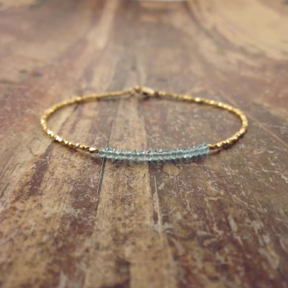 24k gold Anniversary Gift 2mm Blue Blue Apatite  stacking Bracelet Rondelle, Faceted 18cm for mens, womens, gf, bf and adults.