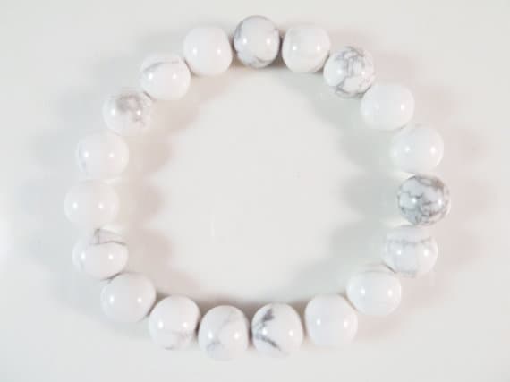 memorial gift 10mm Stretchable White White Howlite  Bracelet Round, Smooth 7.5" for mens, womens, gf, bf & Adult.