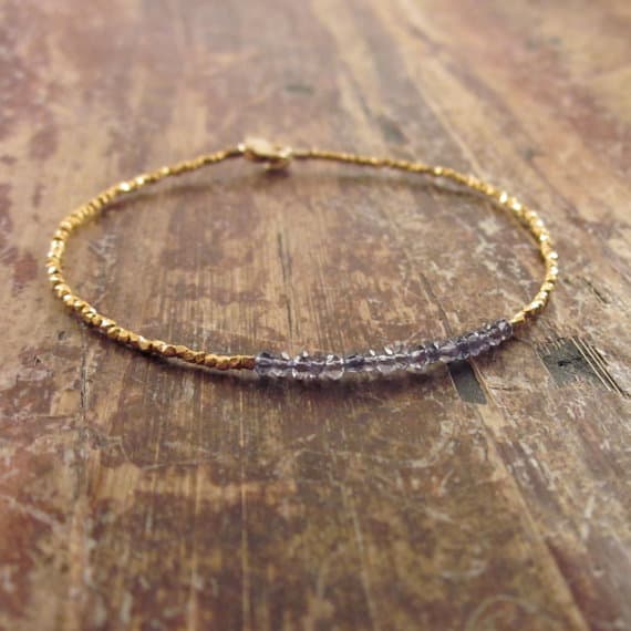 24k gold Blush Jewelry 2mm Blue Iolite stacking Bracelet Rondelle, Faceted 18cm for mens, womens, gf, bf and adults.