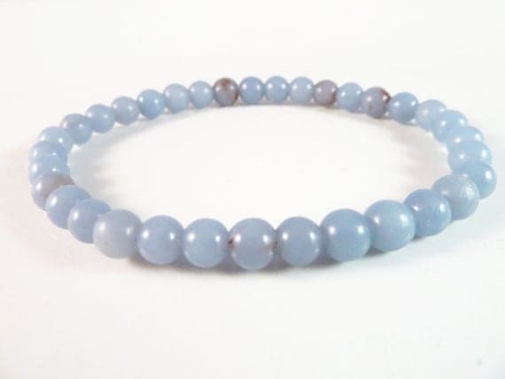 Galaxy Jewelry 6mm Stretchable Blue Angelite Bracelet Round, Smooth 7" for mens, womens, gf, bf & Adult.