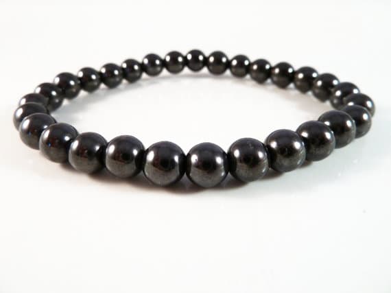 Unique Wedding Gift 6-7mm Stretchable Black Magnetic Hematite Bracelet Round, Smooth 7" for mens, womens, gf, bf & Adult.