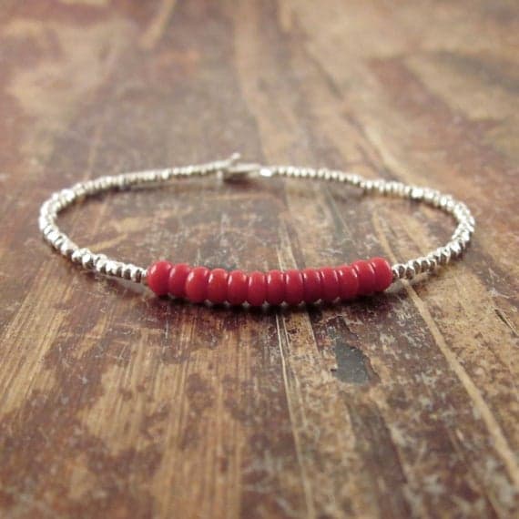 925 sterling silver Wholesale 4mm Red Coral stacking Bracelet Rondelle, Smooth 18cm for mens, womens, gf, bf and adults.