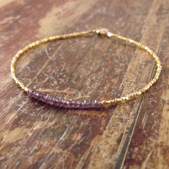 24k gold memorial gift 2.5mm Purple Amethyst stacking Bracelet Rondelle, Faceted 18cm for mens, womens, gf, bf and adults.