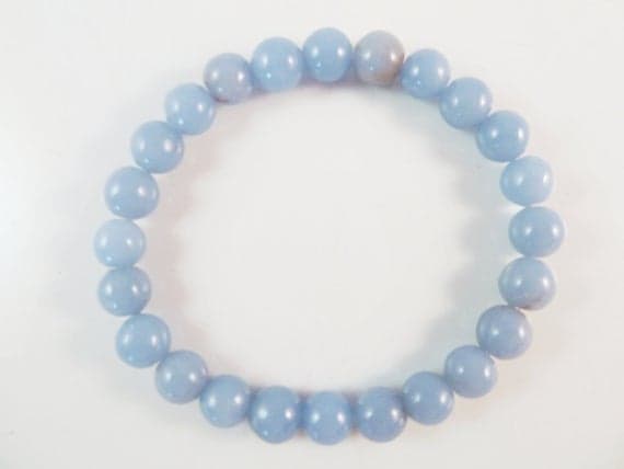 Blush Jewelry 8mm Stretchable Blue Angelite Bracelet Round, Smooth 7" for mens, womens, gf, bf & Adult.