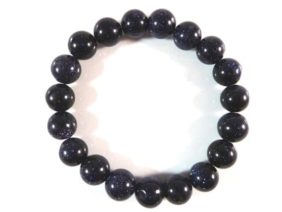 Natural 9-10mm Stretchable Blue Blue Gold stone Bracelet Round, Smooth 7.5" for mens, womens, gf, bf & Adult.