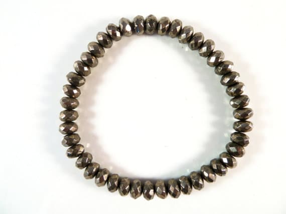 good luck gift 6x4mm Stretchable Silver Pyrite Bracelet Rondelle, Faceted 7" for mens, womens, gf, bf & Adult.