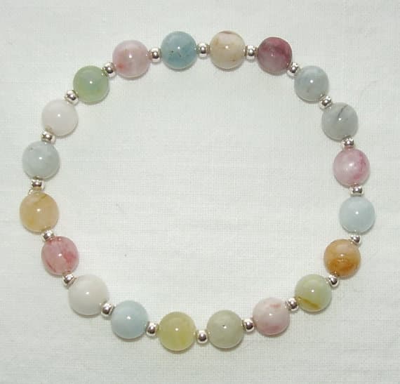 MIXED MORGANITE BRACELET With Silver Beads 6mm Code- WAR6014