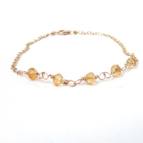 24k gold Plated Jewelry Energy 3.5 mm Adjustable Stracking gold citrine Bracelet Rondelle, Faceted 7" for mens, womens, GF, BF, Adults.