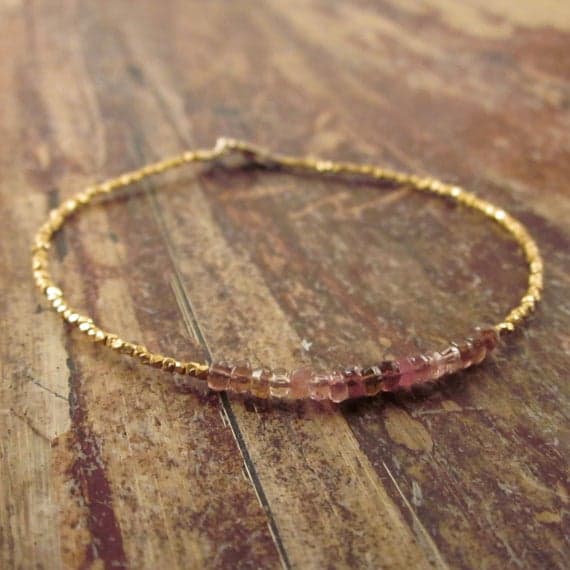 24k gold Artisan Loose 2.5mm Pink Pink Tourmaline stacking Bracelet Rondelle, Smooth 18cm for mens, womens, gf, bf and adults.