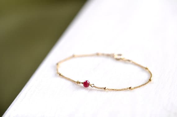 24k gold Plated Wholesale 3mm stacking Red Red Ruby Solitaire Bracelet Round, Faceted 7" for mens, womens, gf, bf & Adult.