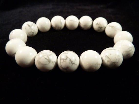 Bridesmaid Jewelry 12mm Stretchable White White Howlite  Bracelet Round, Smooth 7.5" for mens, womens, gf, bf & Adult.