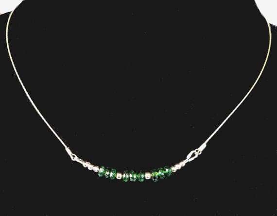 Chrome Diopside Gemstone Bar Necklace in Deep Emerald Green on 14K Gold Filled Chain, Handmade Luxe Layering Necklace, Genuine AAA Gems 4-5mm Code- WAR6823