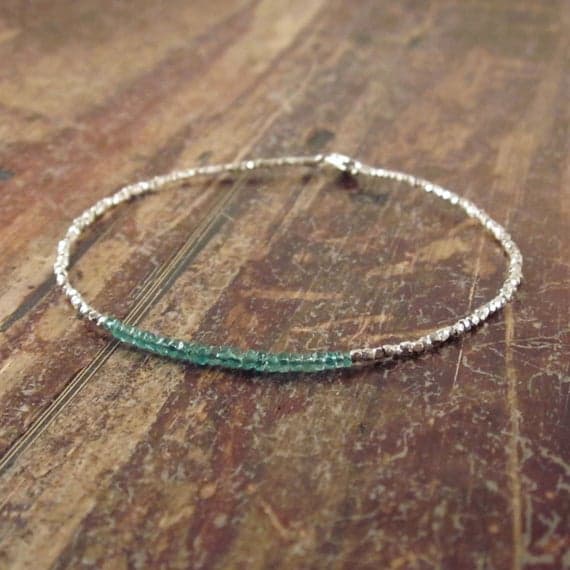 925 sterling silver love beach youth 2mm Green Emerald stacking Bracelet Rondelle, Faceted 18cm for mens, womens, gf, bf and adults.