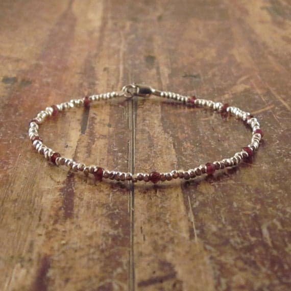 925 sterling silver Artisan Loose 2mm Red Red Garnet stacking Bracelet Rondelle, Faceted 18cm for mens, womens, gf, bf and adults.