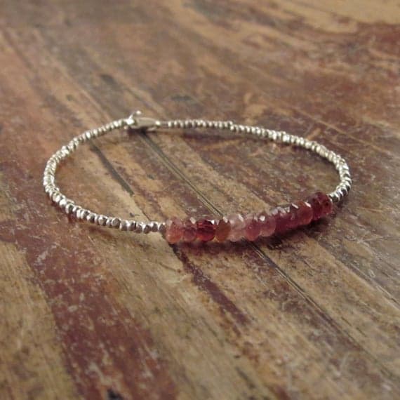 925 sterling silver Jewelry Energy 4mm Pink Pink Spinel stacking Bracelet Rondelle, faceted 18cm for mens, womens, gf, bf and adults.