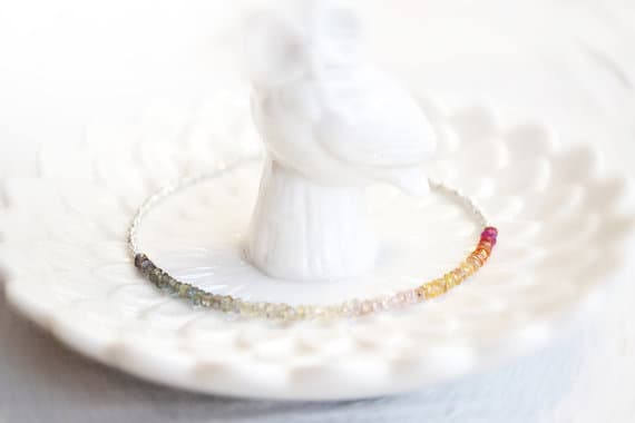 925 steling silver good luck gift 2.5 mm Stracking Multi sapphire Bracelet Rondelle, Faceted 7" for mens, womens, GF, BF, Adults.