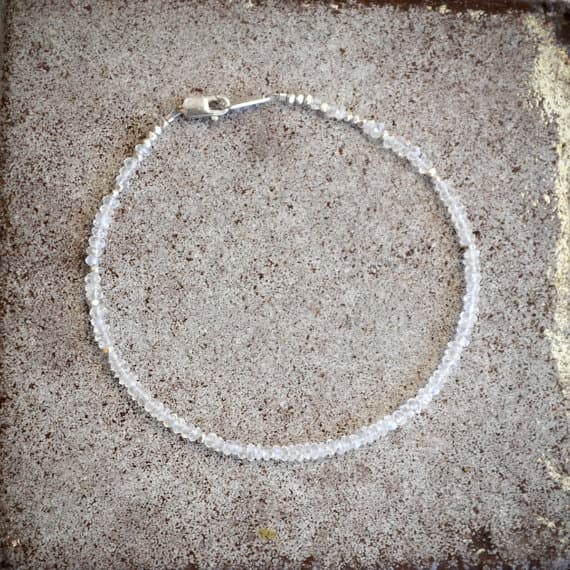 925 steling silver chakras simple 2.5 mm Stracking white Moostone Bracelet Rondelle, Faceted 7" for mens, womens, GF, BF, Adults.