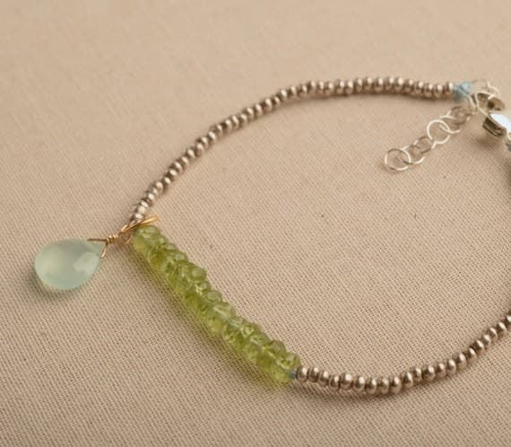 925 steling silver memorial gift 3-4 mm Stracking green peridot Bracelet Rondelle, Faceted 18 cm for mens, womens, GF, BF, Adults.