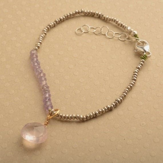 925 steling silver Blush Jewelry 3-4 mm Stracking Purple Amethyst Bracelet Rondelle, Faceted 7" for mens, womens, GF, BF, Adults.