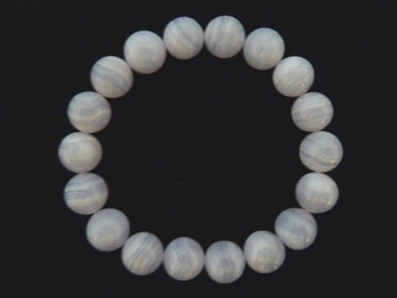 memorial gift 10mm Stretchable White Blue Lace Agate Bracelet Round, Smooth 7.5" for mens, womens, gf, bf & Adult.