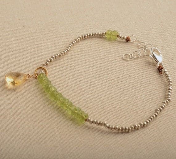925 steling silver Natural 3-4 mm Stracking green Peridot Bracelet Rondelle, Faceted 7" for mens, womens, GF, BF, Adults.