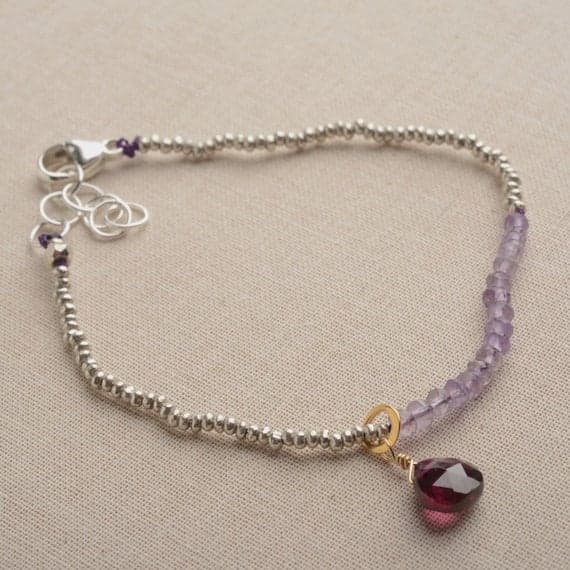 925 steling silver Dainty Slave Loose 3-4 mm Stracking Purple amethyst Bracelet Rondelle, Faceted 7" for mens, womens, GF, BF, Adults.