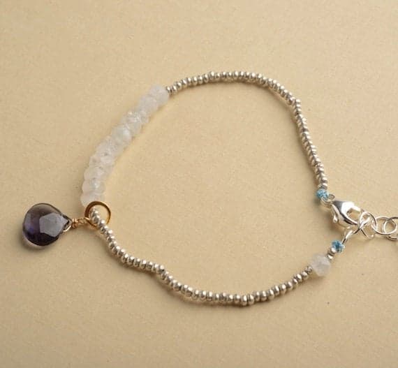 925 steling silver chakras simple 3-4 mm Stracking white Moonstone Bracelet Rondelle, Faceted 7" for mens, womens, GF, BF, Adults.