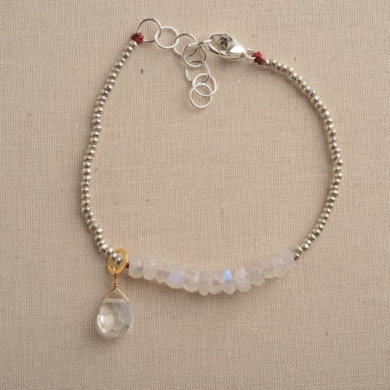 925 steling silver memorial gift 3-4 mm Stracking white Moonstone Bracelet Rondelle, Faceted 7" for mens, womens, GF, BF, Adults.