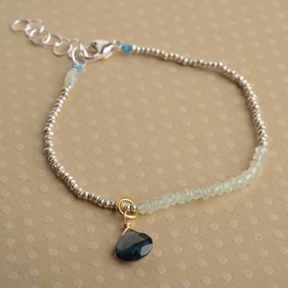 925 steling silver Anxiety Relief Calming 3-4 mm Stracking blue Blue Topaz Bracelet Rondelle, Faceted 7" for mens, womens, GF, BF, Adults.