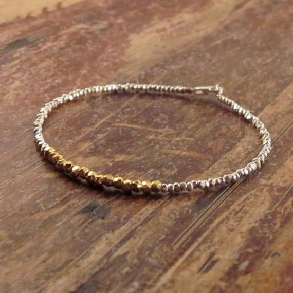 925 sterling silver Handmade Beaded 3.5mm Golden Gold Pyrite  stacking Bracelet Round, faceted 18cm for mens, womens, gf, bf and adults.