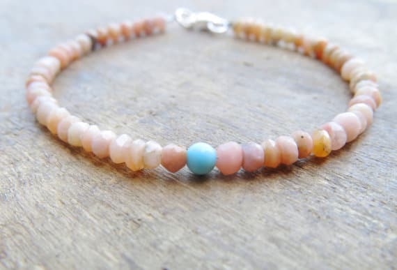 925 sterling Silver top quality  3mm stacking Pink Peruvian Pink opal Bracelet Rondelle, Faceted 7" for mens, womens, gf, bf & Adult.