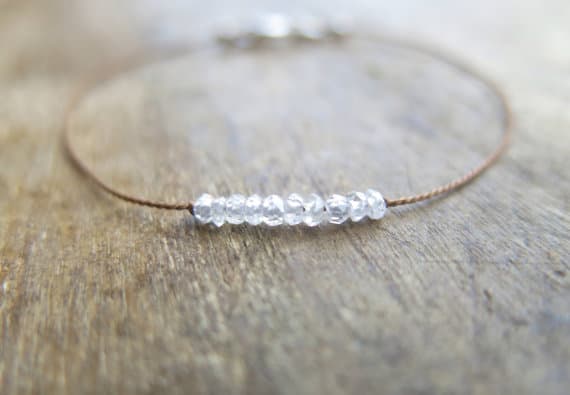 925 sterling Silver memorial gift 1.5-2mm stacking White white zircon  Bracelet Rondelle, Faceted 7" for mens, womens, gf, bf & Adult.