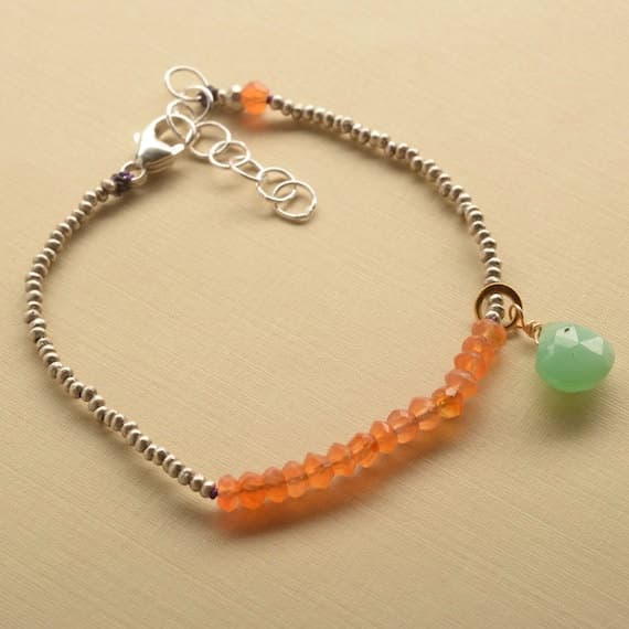 925 steling silver Dainty Slave Loose 3-4 mm Stracking Orange Carnelian Bracelet Rondelle, Faceted 7" for mens, womens, GF, BF, Adults.