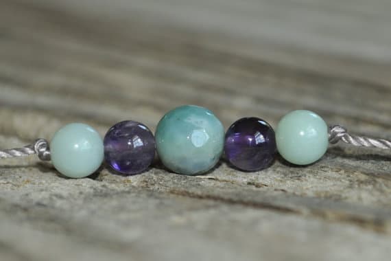 Galaxy Jewelry, Crystal helling 8mm adjustable Multi Moss Agate, Amethyst, Amazonite Bracelet Round, Smooth, Faceted 7" for mens, womens, GF, BF, Adults.