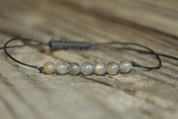 Dainty Slave Loose 4 mm adjustable grey Labradorite Bracelet Round, Smooth 7" for mens, womens, GF, BF, Adults.