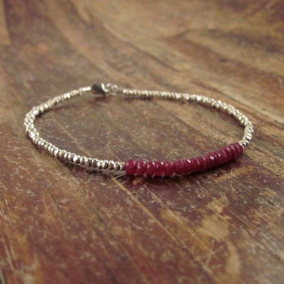 925 sterling silver Blush Jewelry 3.5mm Red Ruby stacking Bracelet Rondelle, Faceted 18cm for mens, womens, gf, bf and adults.