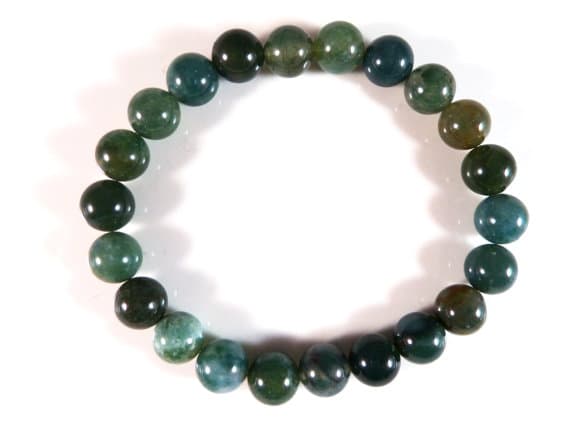 Anxiety Relief Calming 8mm Stretchable Green Moss Agate Bracelet Round, Smooth 7" for mens, womens, gf, bf & Adult.
