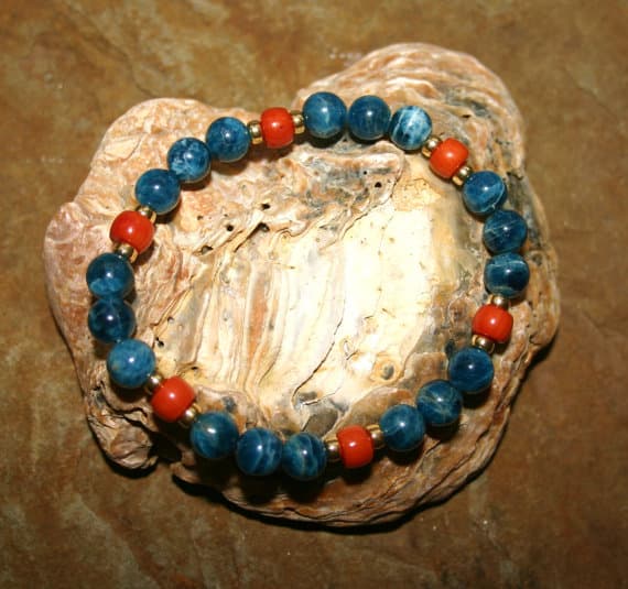 BLUE APATITE And CORAL RoundELS  Bracelet 4-8mm Code- WAR6015