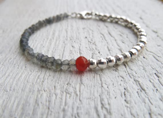 925 sterling Silver Anxiety Gemstone Silver Helling 3x4mm stacking Multi Labradorite carnelian Bracelet Round, Faceted 7" for mens, womens, gf, bf & Adult.