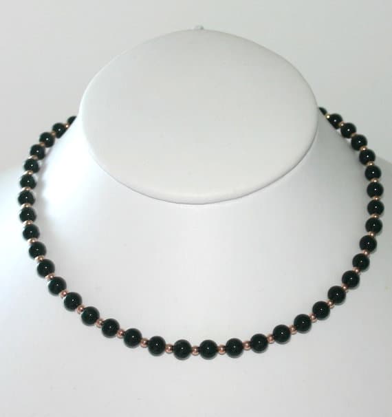 BLACK ONYX GEMSTONE Necklace With Rose Gold 3-6mm Code- WAR6001