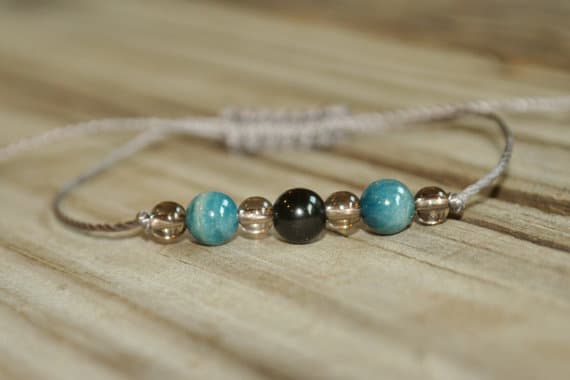 GRounding 6mm adjustable Multi Obsidian, Apatite, Smoky Quartz Bracelet Round, Smooth 7" for mens, womens, GF, BF, Adults.