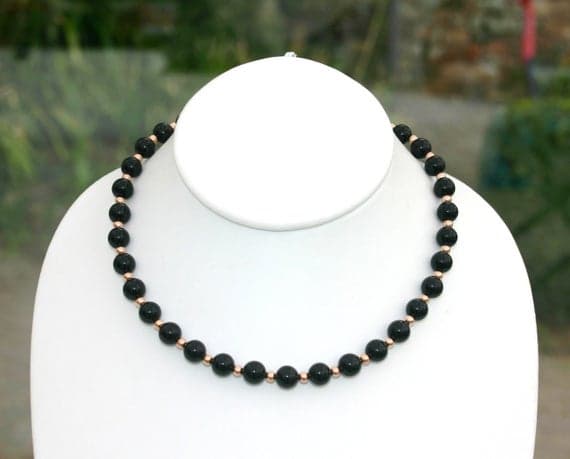BLACK ONYX NECKLACE With 14 kt Rose Gold fill 4-8MM Code- WAR6004